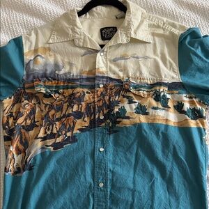 Roper Pearl Snap Western Shirt with Western Cowboy Scene